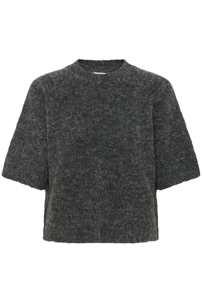 KAemilie Cropped Knit Pullover Dark grey melange - 10508162 Thumbnail