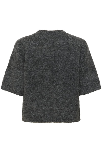 KAemilie Cropped Knit Pullover Dark grey melange - 10508162 Thumbnail