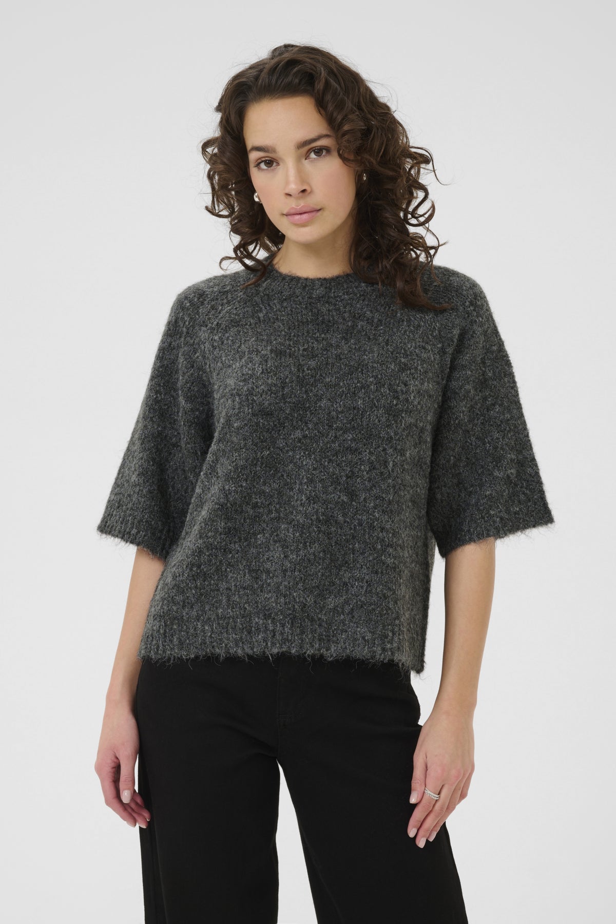 KAemilie Cropped Knit Pullover Dark grey melange - 10508162