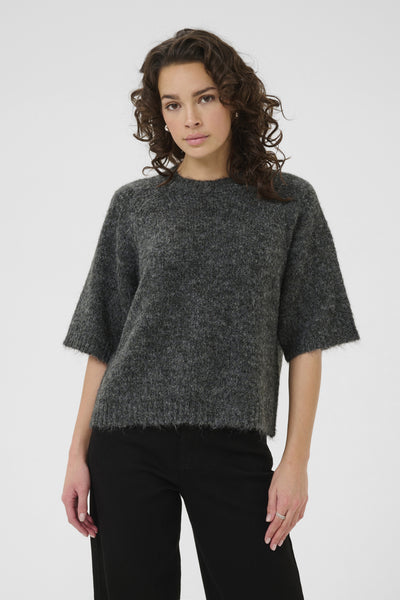 KAemilie Cropped Knit Pullover Dark grey melange - 10508162 Thumbnail