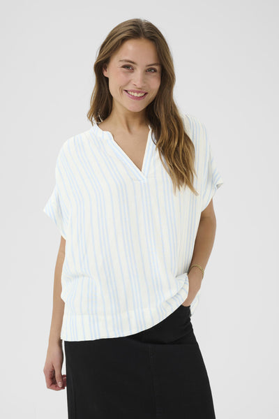 KAmilia Wing SL Blouse Chalk/Soft Chambray Stripe - 10509670 Thumbnail