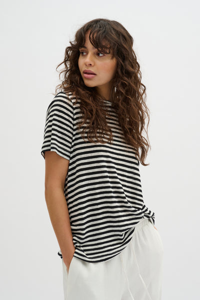 LisaMW Striped Tee Black W.White stripe - 10704599 Thumbnail