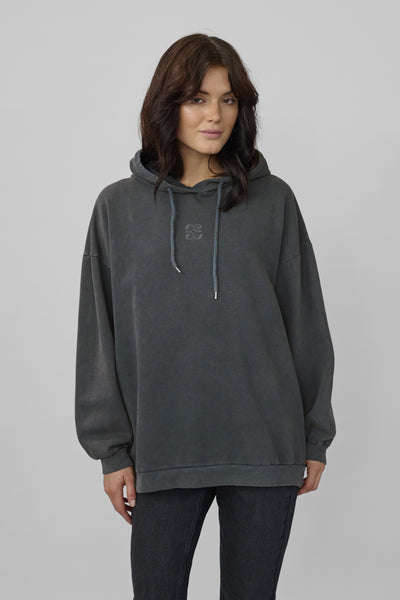 EnzoMW Logo Emb. Hoodie Dark Grey Random Wash - 10704896 Thumbnail