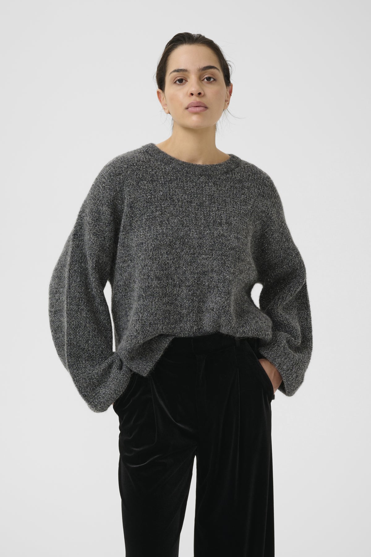 GZalpha shimmer pullover Charcoal melange with lurex - - 10910816