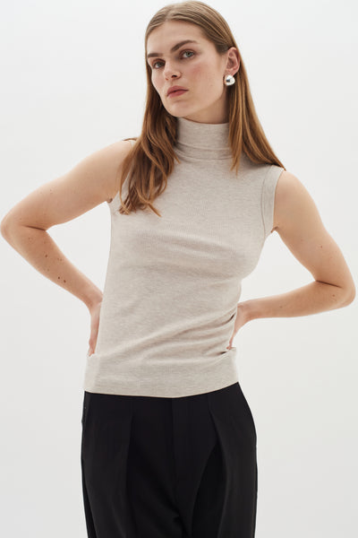 DagnaIW Melange Rollneck Top ECRU - 30107007 Thumbnail