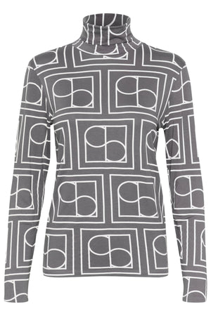 SLHanadi Printed Rollneck LS Dark Gray w White Monogram - 30405647