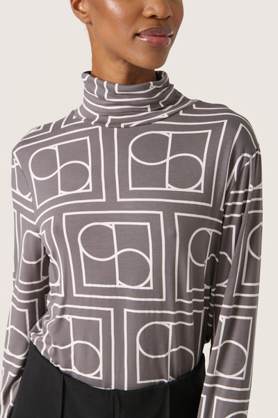 SLHanadi Printed Rollneck LS Dark Gray w White Monogram - 30405647 Thumbnail