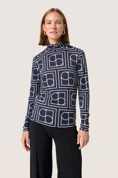 SLHanadi Printed Rollneck LS Navy Monogram Print - 30405647 Thumbnail