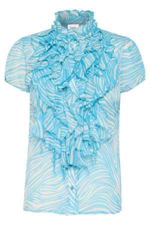 LiljaSZ Crinkle SS Shirt Blue Leaves Strokes - 30512464