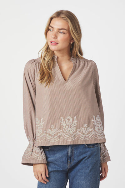 AMARA STRIPED EMB CAMEL - 166705 Thumbnail
