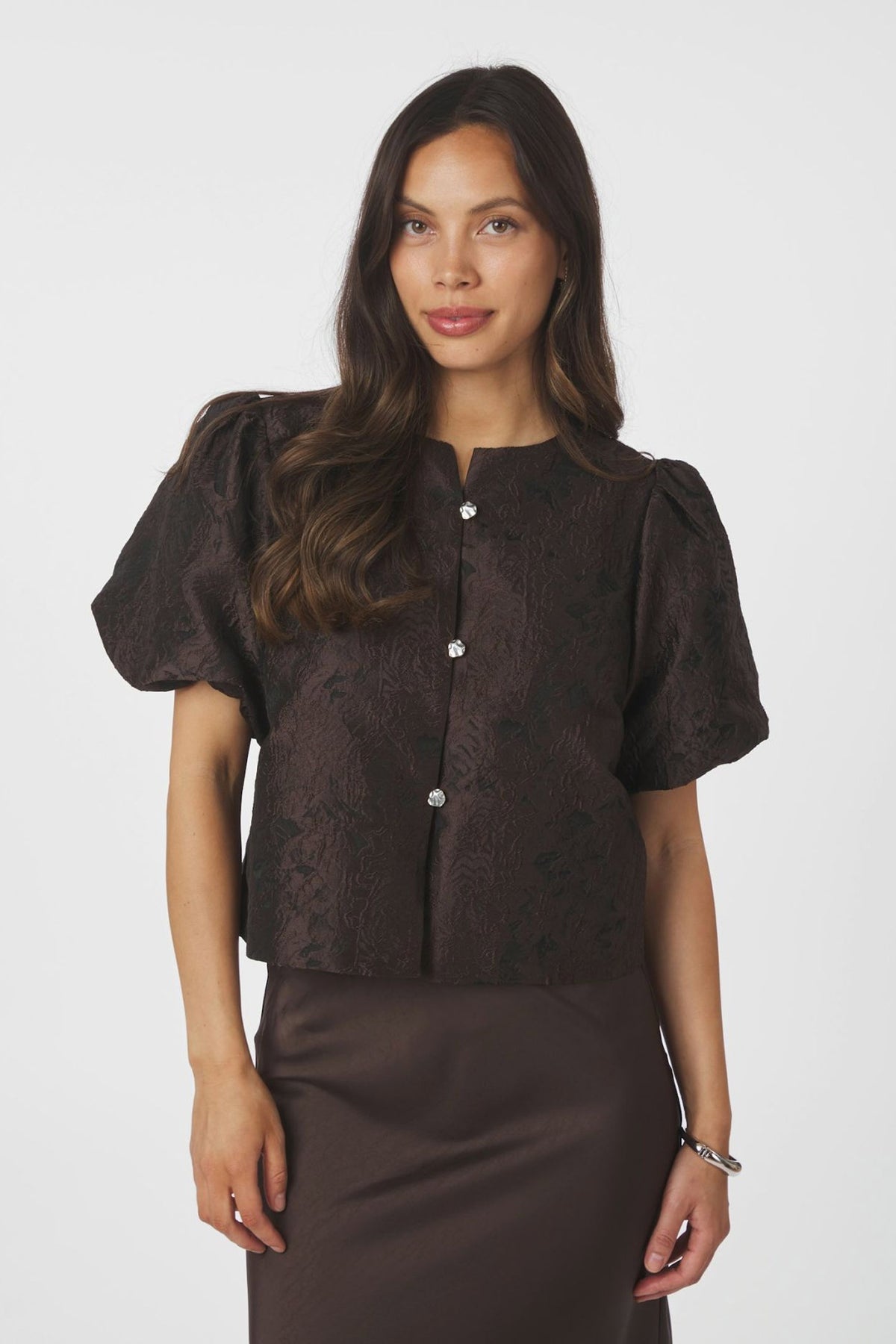 Aisa Brocade Blouse Dark brown - 166369
