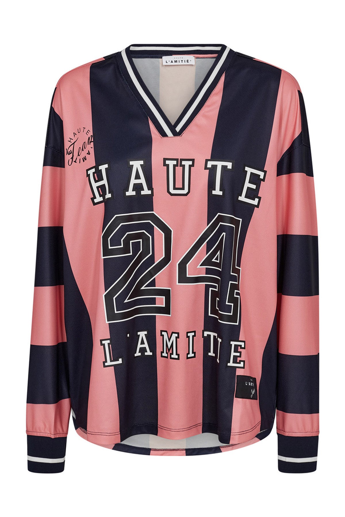 HL24 Stripe Football Blouse Navy/Pink - HL10484