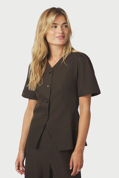 Jules Structure Blouse Dark brown - 165065 Thumbnail