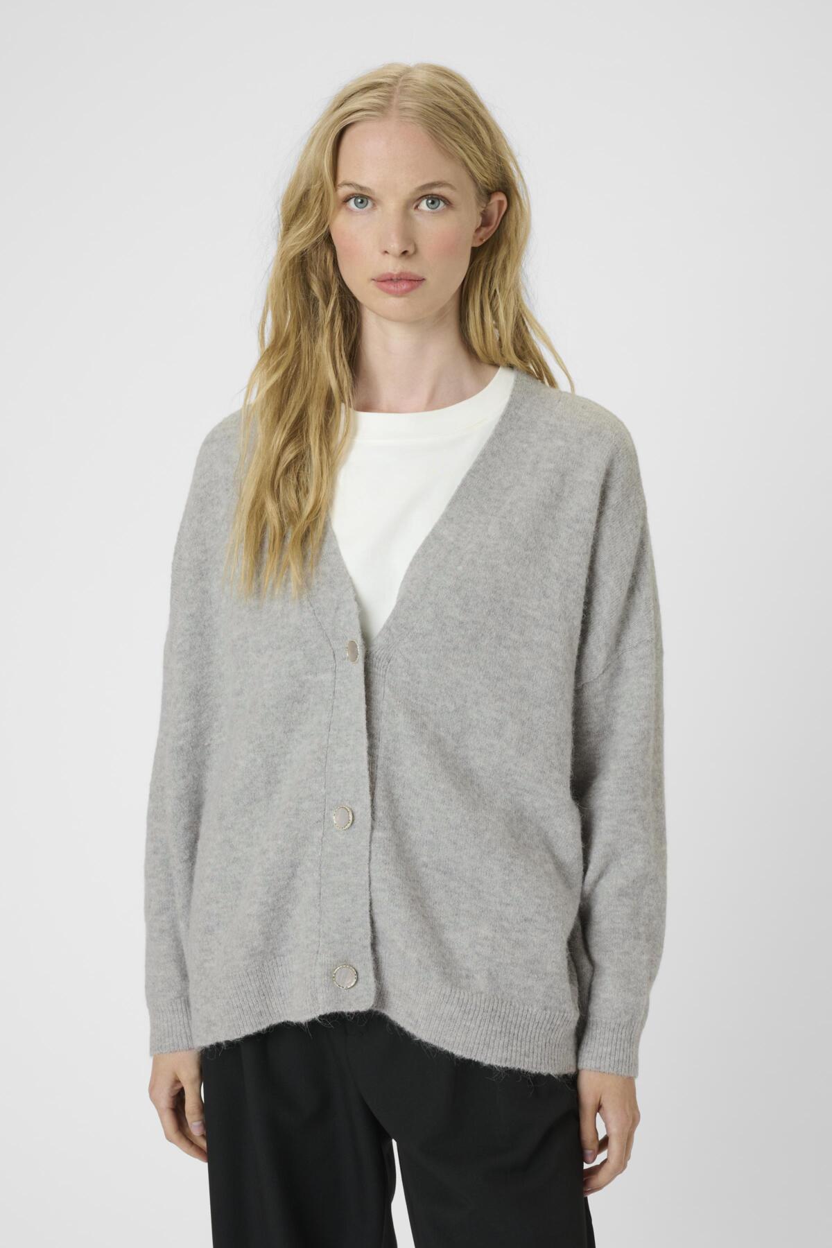 NoraKB Knit Cardigan Frost Gray Melange - 10103292