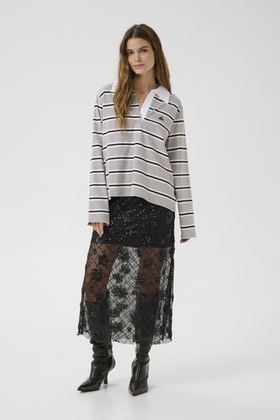 KBZuelma Striped Polo LS Zuelma stripe Drizzle grey - 10105564 Thumbnail