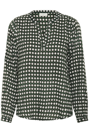KAsary Tilly Blouse Dark Green -Diamond Print - 10503502