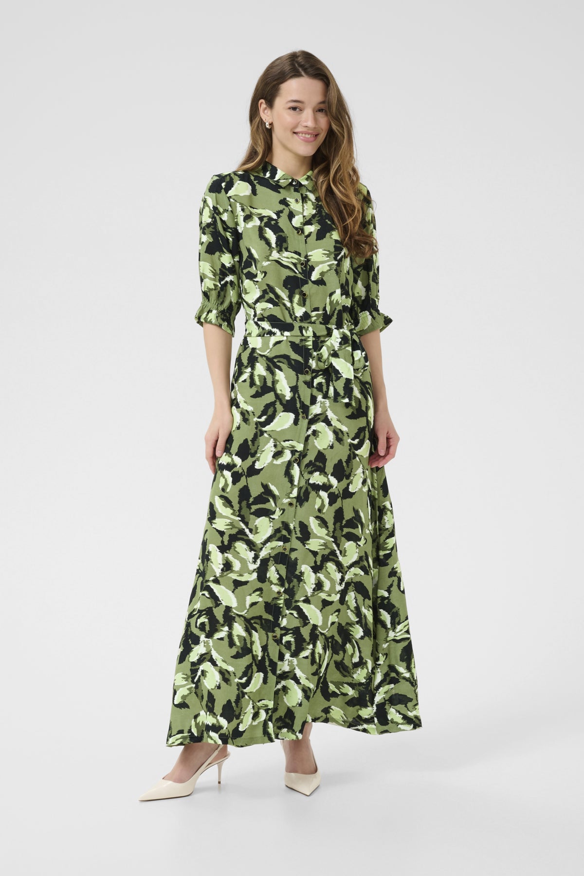 KAvelana Maxi Dress Green Blurry Leafs