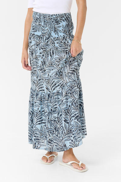 KAmaxi Smock Skirt Blue Leaf Print - 10508816 Thumbnail