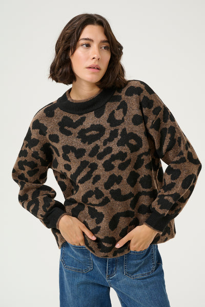 KAwilma Knit Pullover Brown/Black Animal Pattern - 10509217 Thumbnail