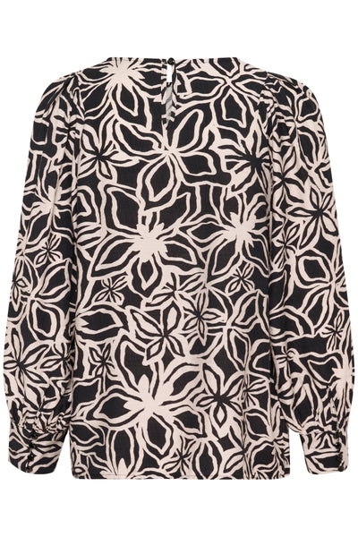 KAhannah Blouse Black / Light Beige Flower - 10509607 Thumbnail