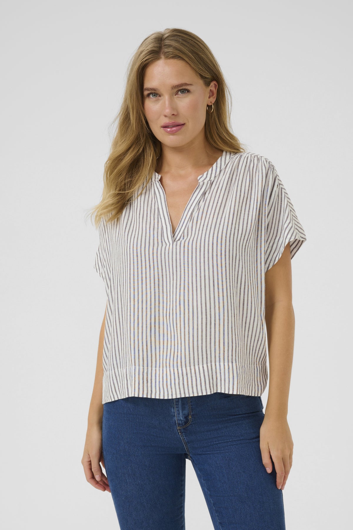 KAmilia Wing SL Blouse Chalk/Fudge Stripe - 10509670