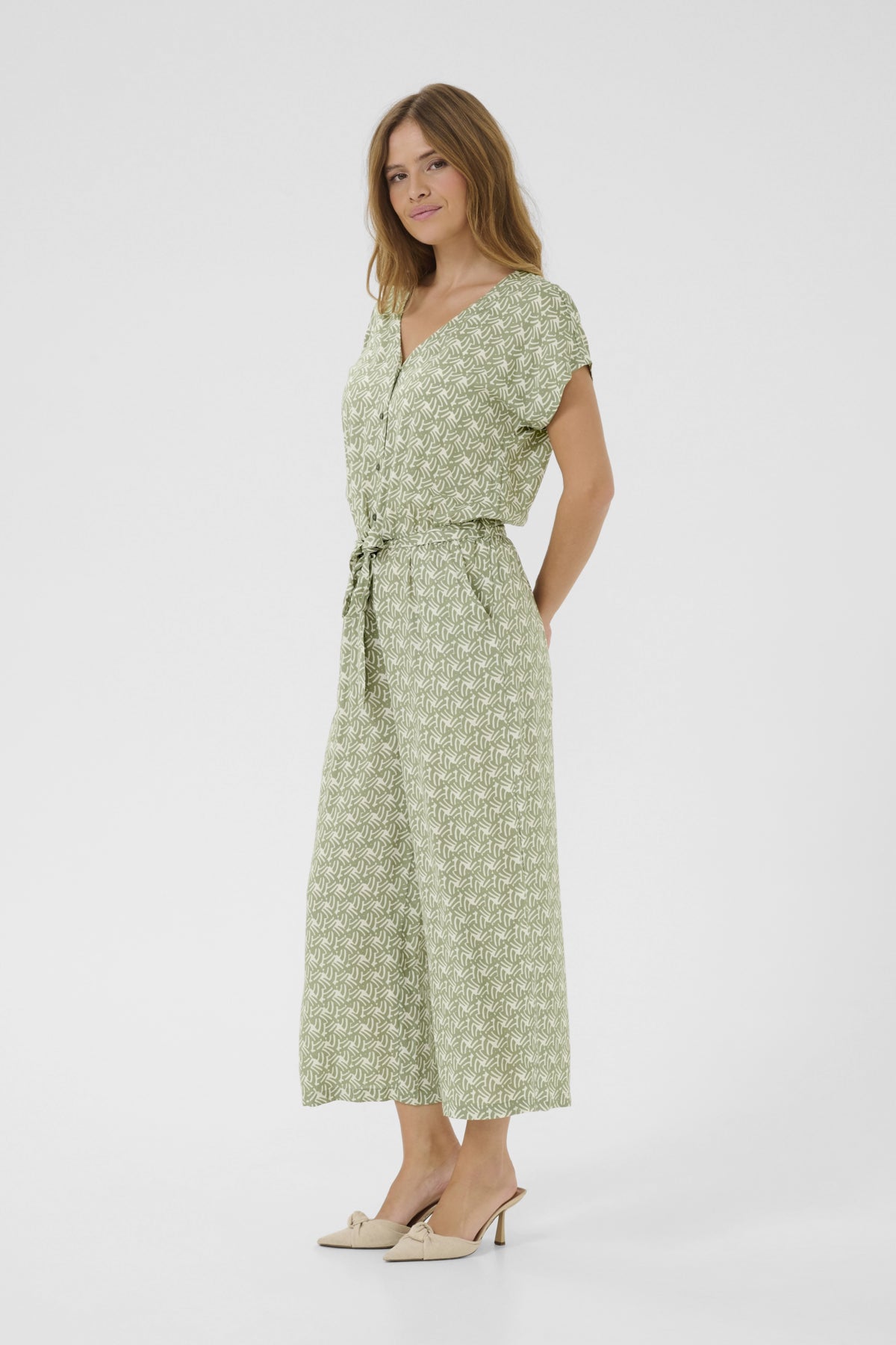 KAmira Plain Weave Jumpsuit Pr Oli Green / Chalk Print - 10509830