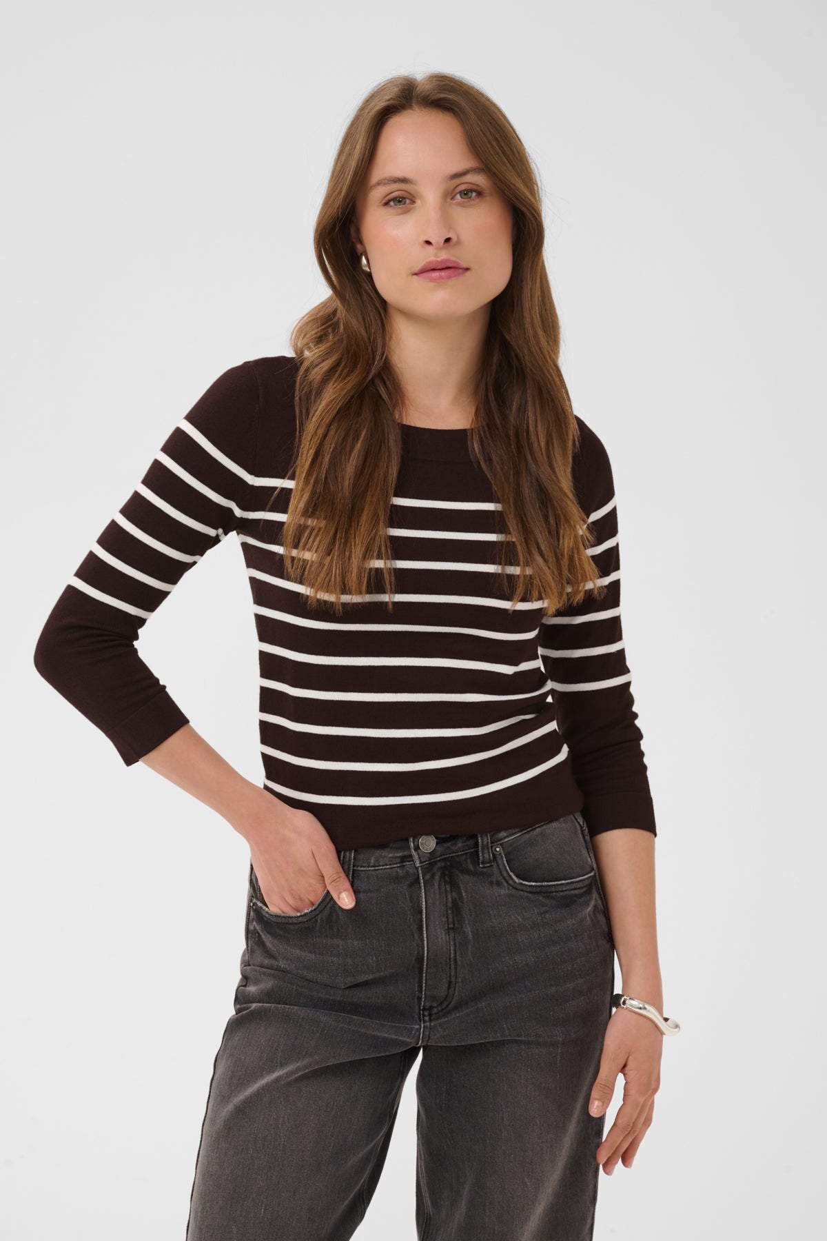 KAlizza boatneck pullover Coffee Bean / Chalk Stripe - 1 - 10510195