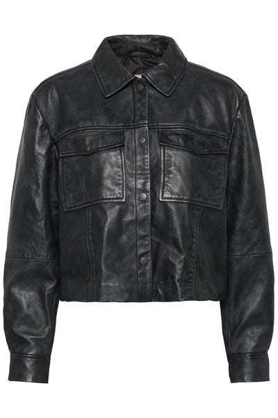 KAvallis Leather Jacket Washed black leather - 10510562 Thumbnail