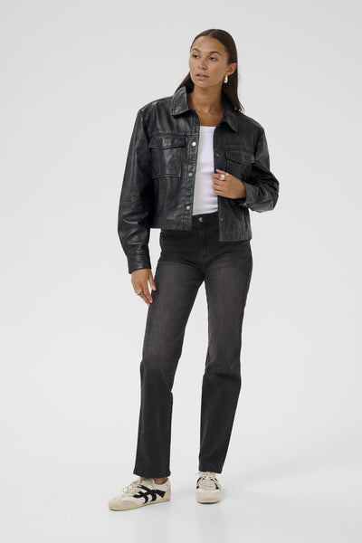KAvallis Leather Jacket Washed black leather - 10510562 Thumbnail