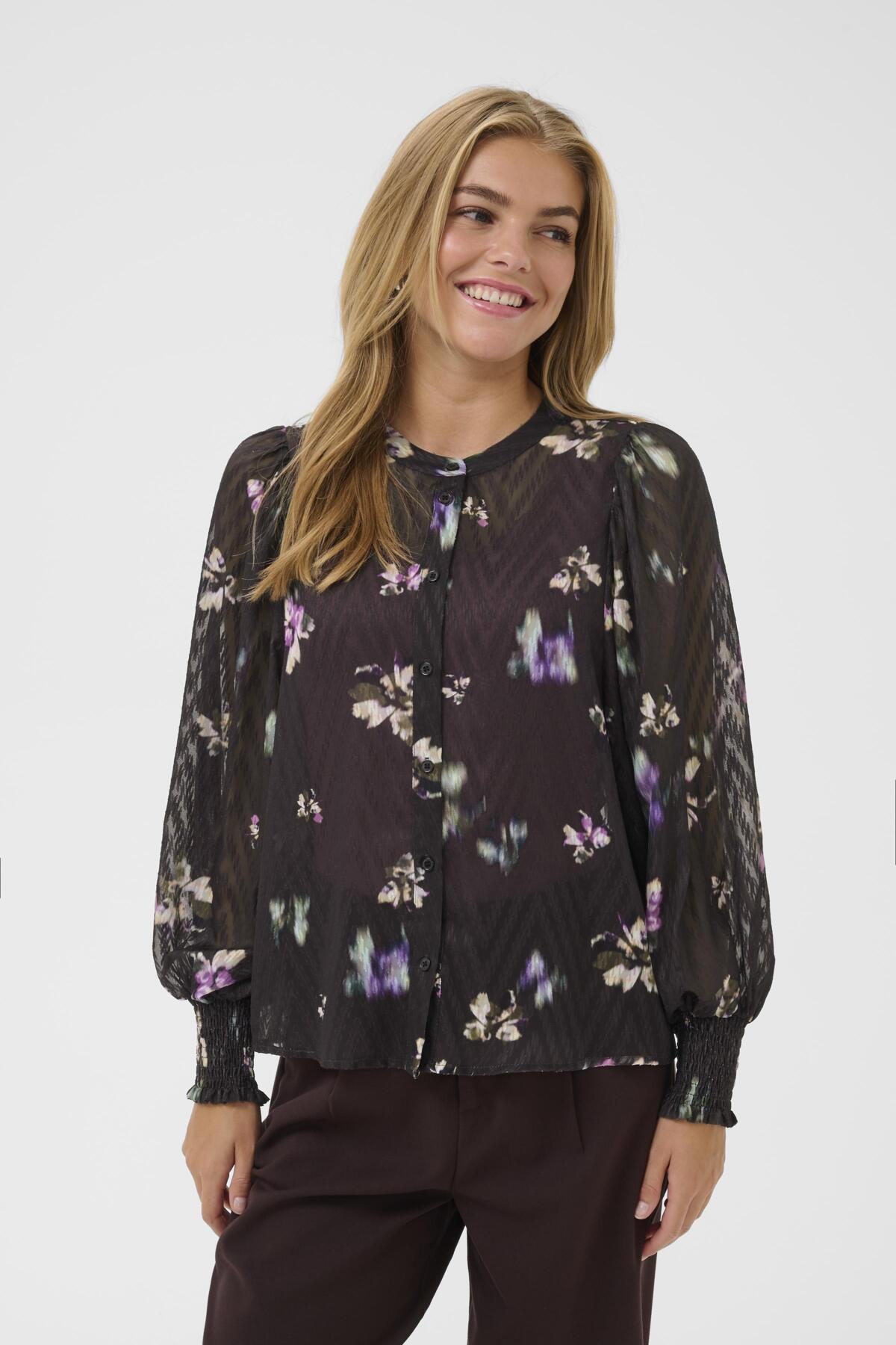 KAclaire Shirt Black Coffee/Multi col.Flowers - 10510804