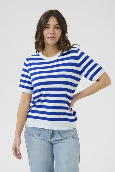 KAlava Short Sleeve Knit Chalk/Surf The Web Stripes - 10510934 Thumbnail
