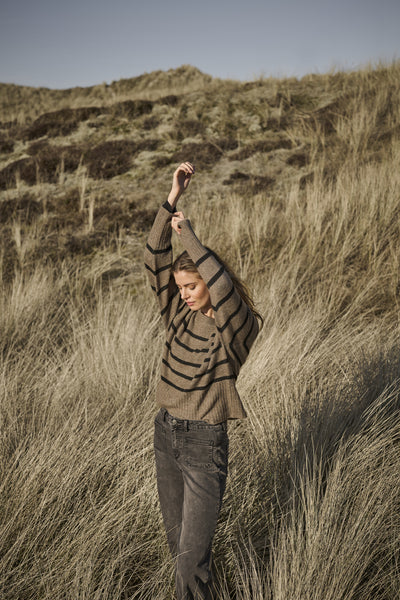 KAerin Knit Pullover Morel Melange Black Stripe - 1 - 10510939 Thumbnail