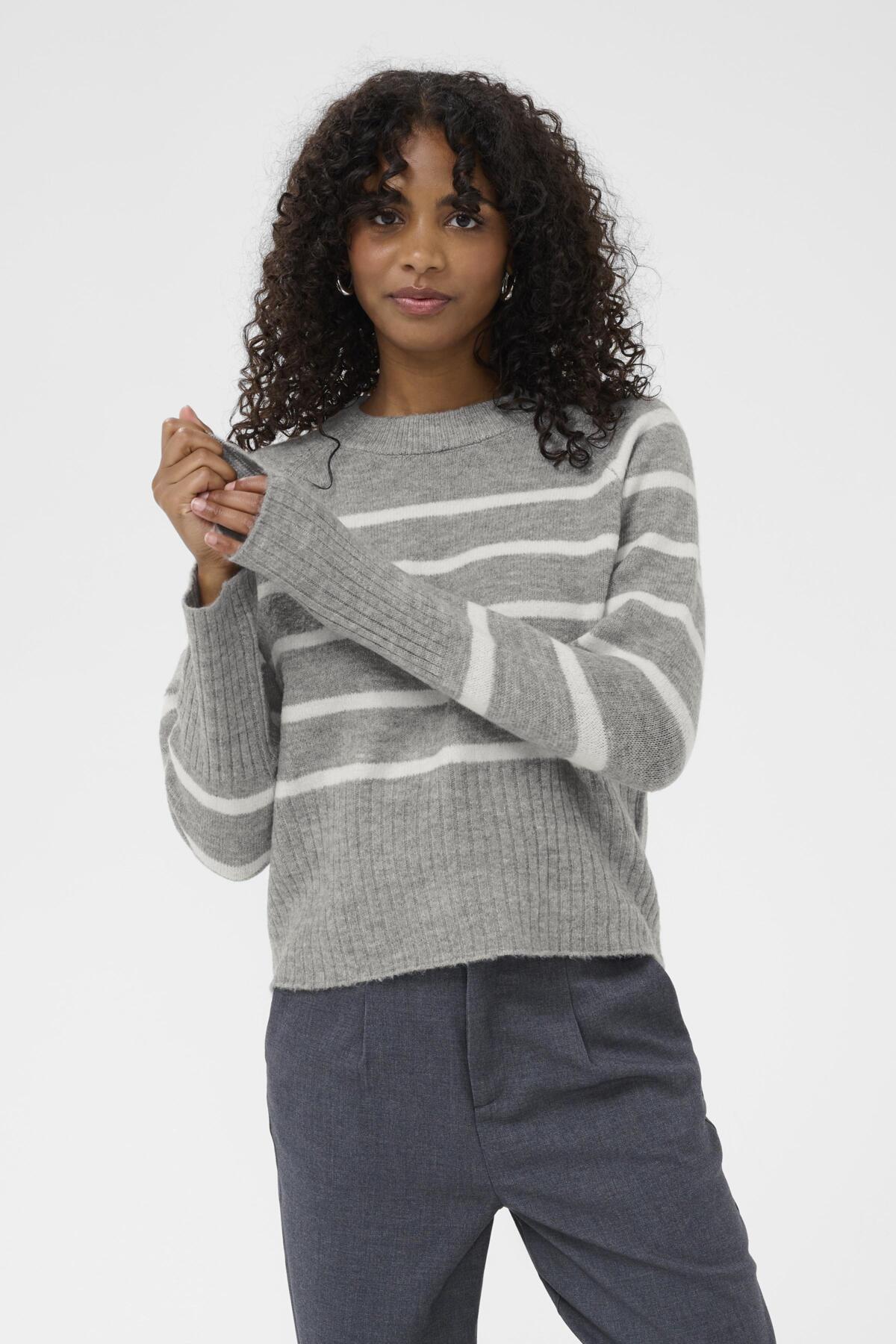 KAerin Knit Pullover Light Grey Melange Chalk Strip - 10510939