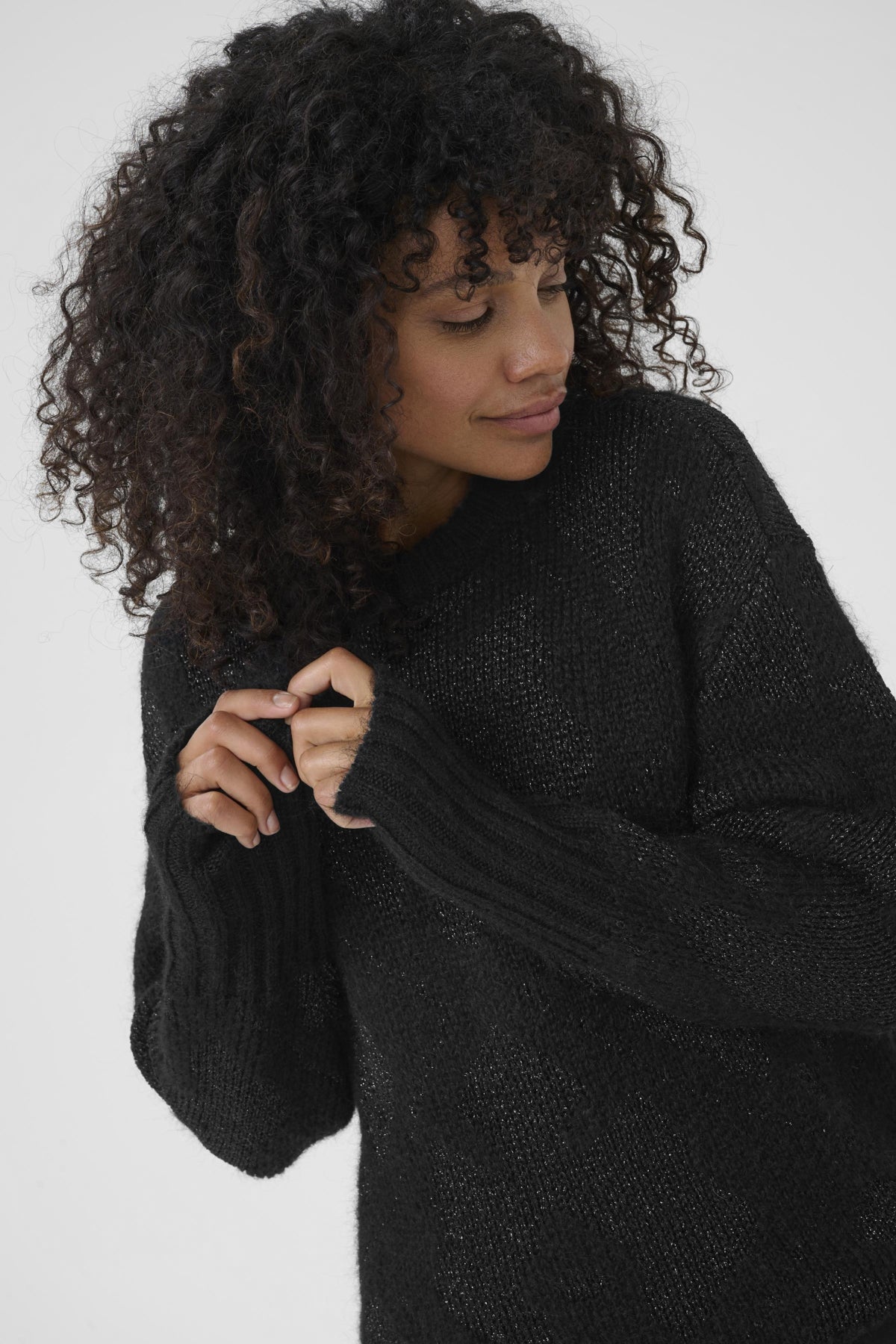 KAsandra Knit Pullover Black Silver Lurex Jacquard - - 10511018