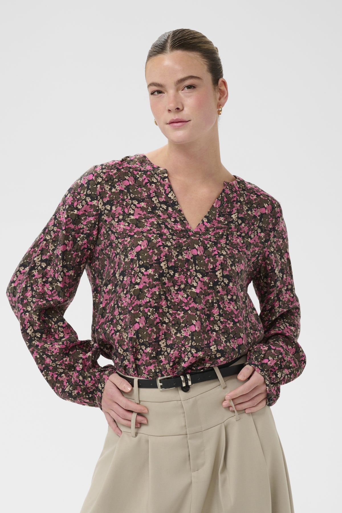 KAbella Shirt Pink Black Graphic Flower - 10 - 10511035