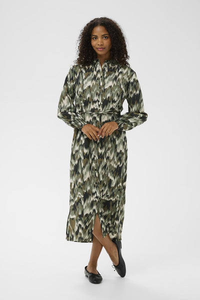 KAkia Shirt Dress Green Black Abstract Graphic - - 10511176 Thumbnail