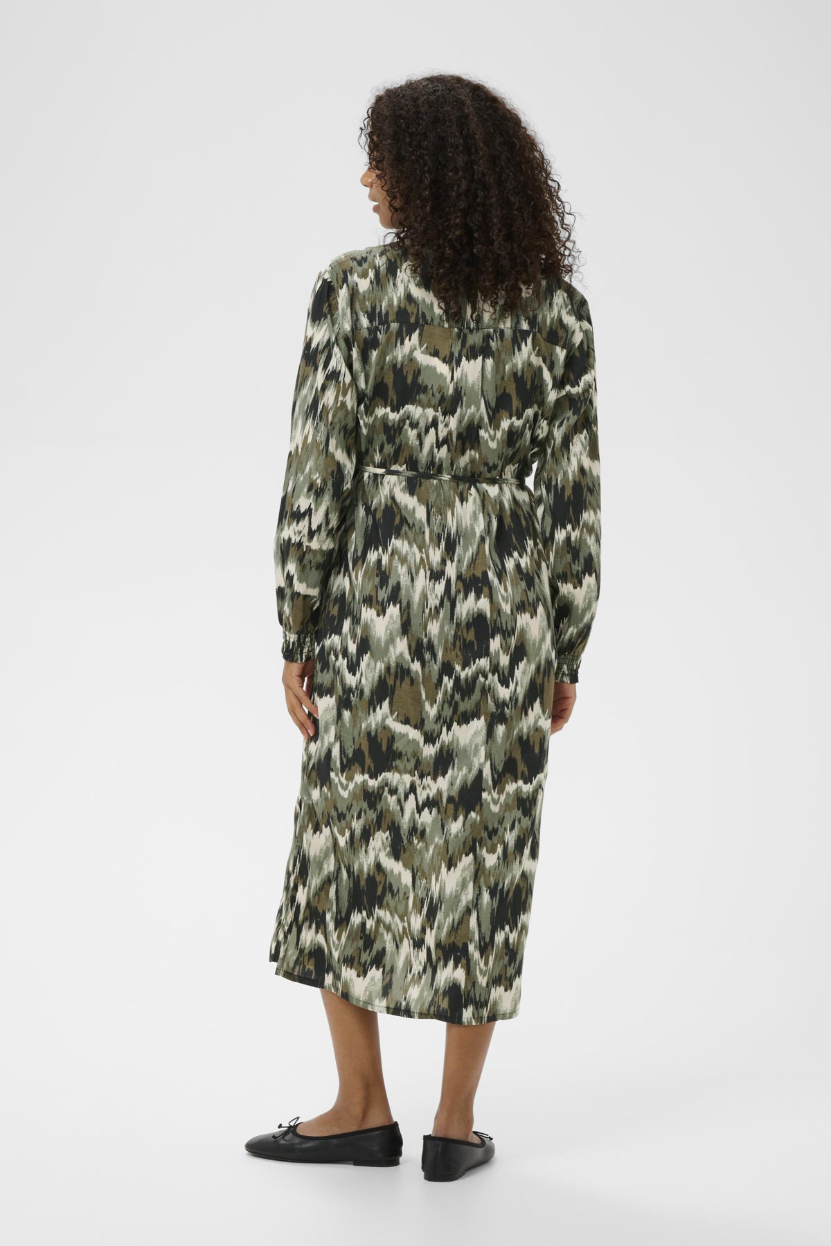 KAkia Shirt Dress Green Black Abstract Graphic - - 10511176
