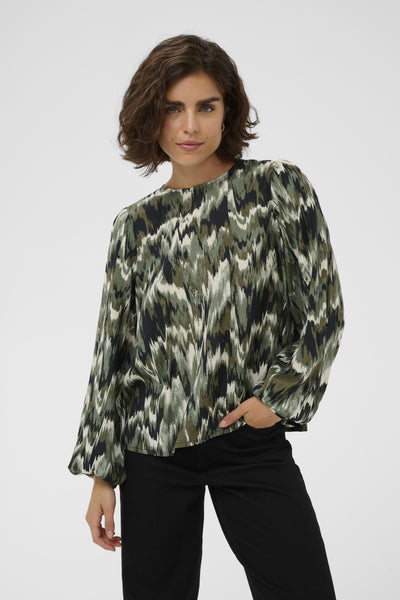 KAkia Blouse Green Black Abstract Graphic - - 10511179 Thumbnail