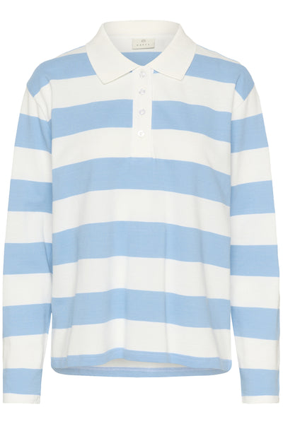 KAmiala Polo LS T-Shirt Chalk With Powder Blue stripe - 10511189 Thumbnail