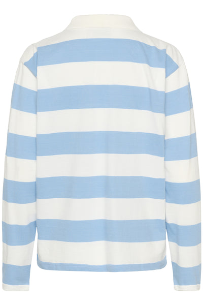 KAmiala Polo LS T-Shirt Chalk With Powder Blue stripe - 10511189 Thumbnail