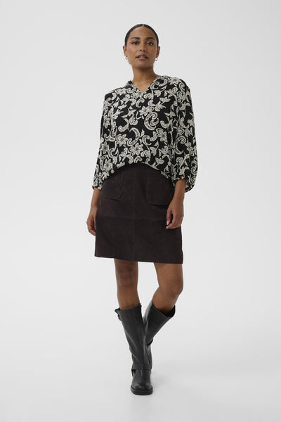 KAriani Printed Amber Blouse Black Deep/Chalk Paisley - 108 - 10511210 Thumbnail