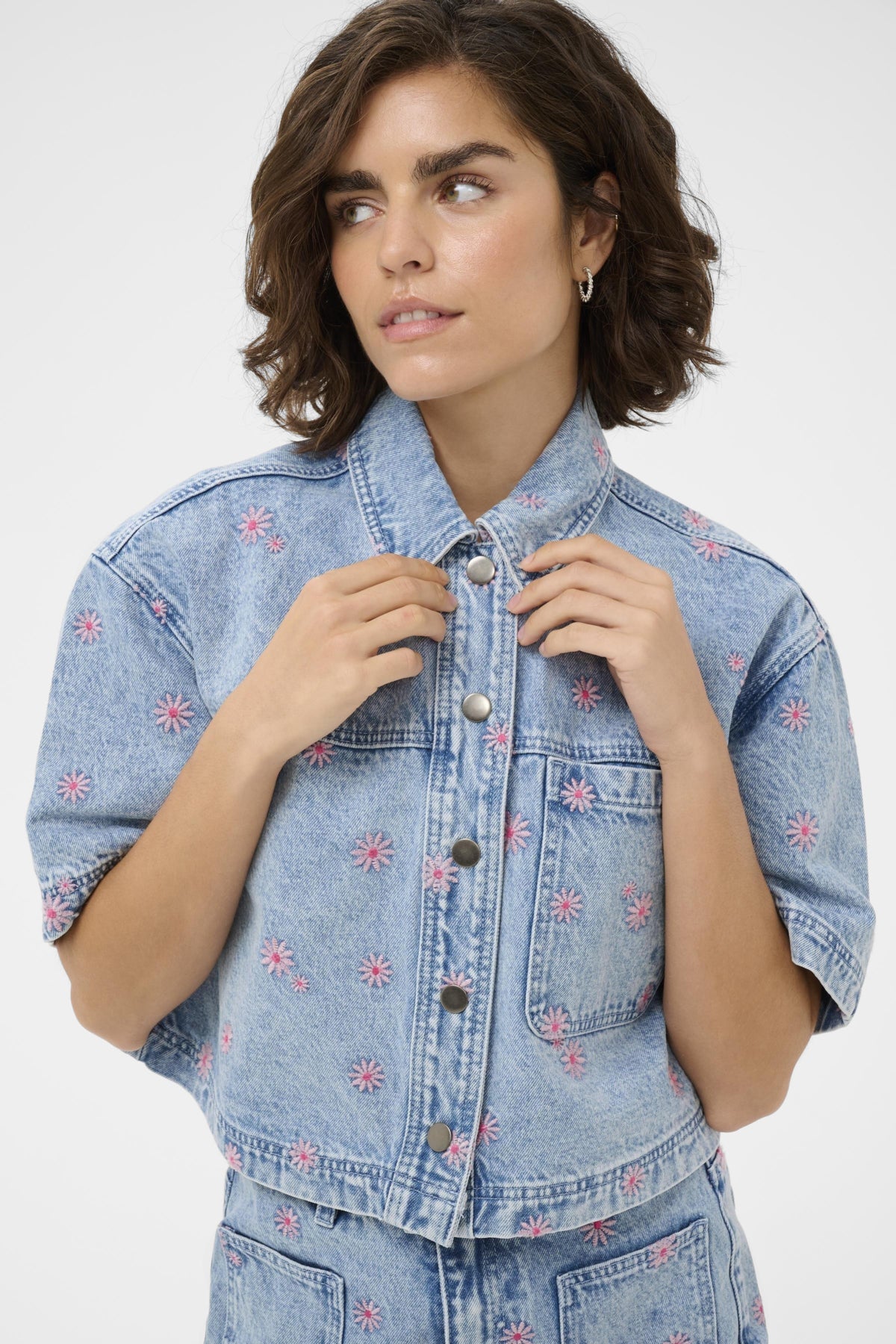 KAbabena Denim Shirt Blue Denim/Pink Flower Emb. - - 10511544