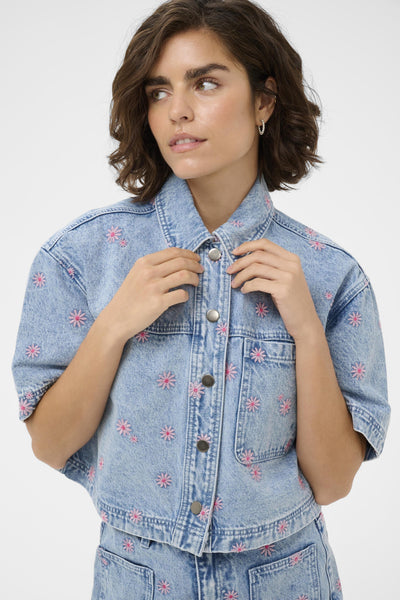KAbabena Denim Shirt Blue Denim/Pink Flower Emb. - - 10511544 Thumbnail