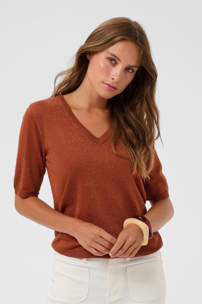 KAregina Stripe V-neck Pullove Henna Shiny - 109811 - 10511730 Thumbnail