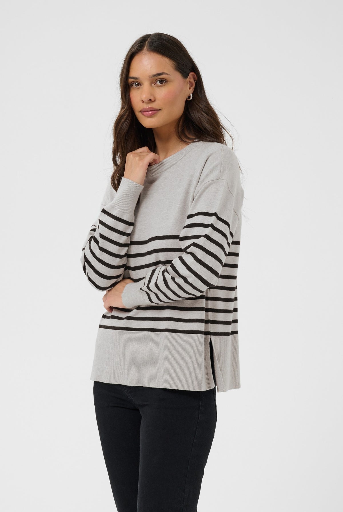 KAlimone Pullover Knit Grey melange/Black Stripe - 10 - 10511830