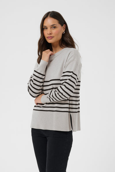 KAlimone Pullover Knit Grey melange/Black Stripe - 10 - 10511830 Thumbnail