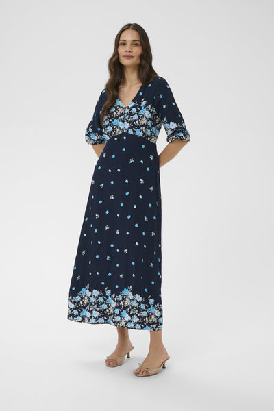 KArosine Long Dress Midnight Marine Border Flower - 10511834 Thumbnail