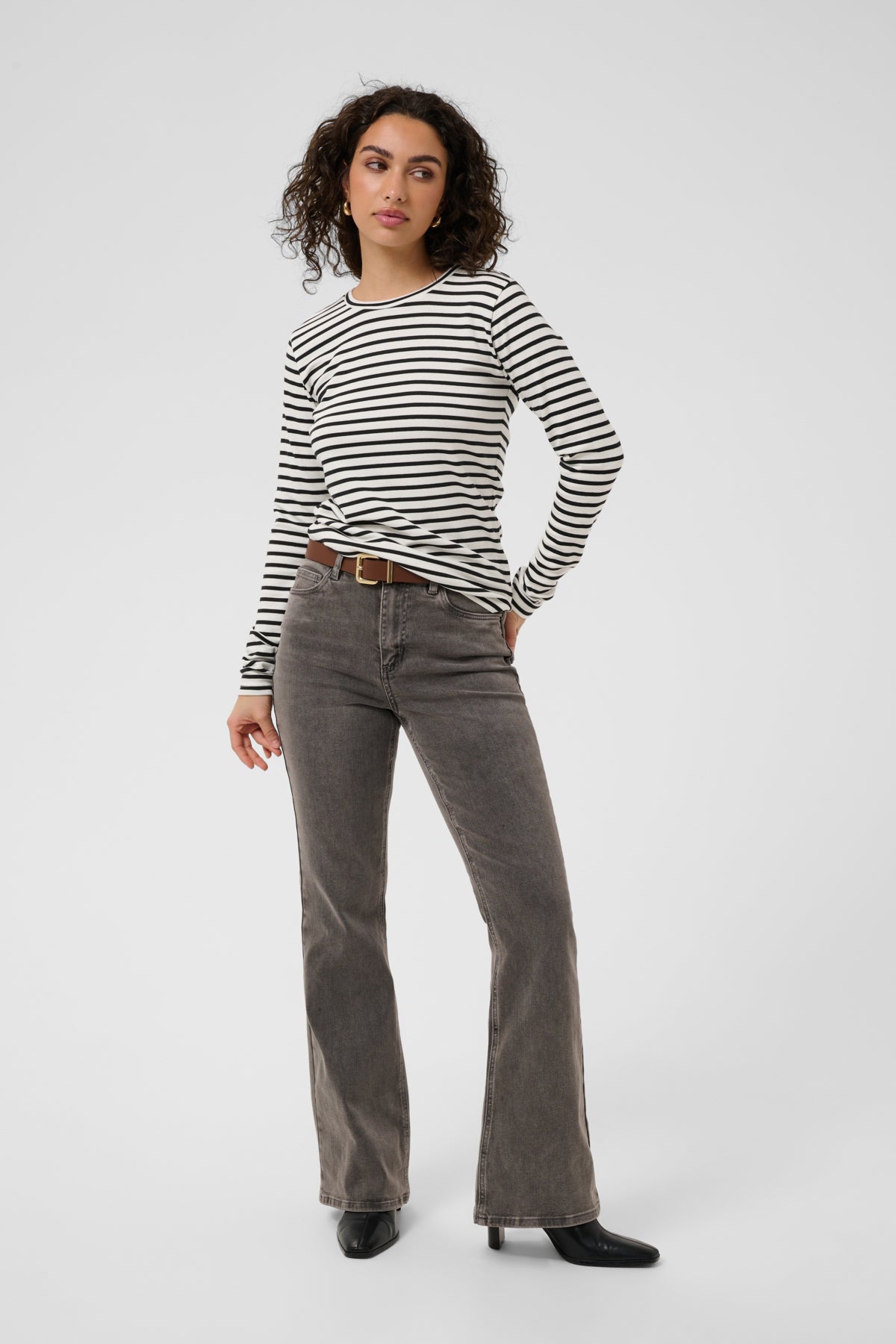 KAliddy Plain Stripe T-Shirt Chalk W. Black Stripe - 101029 - 10511971