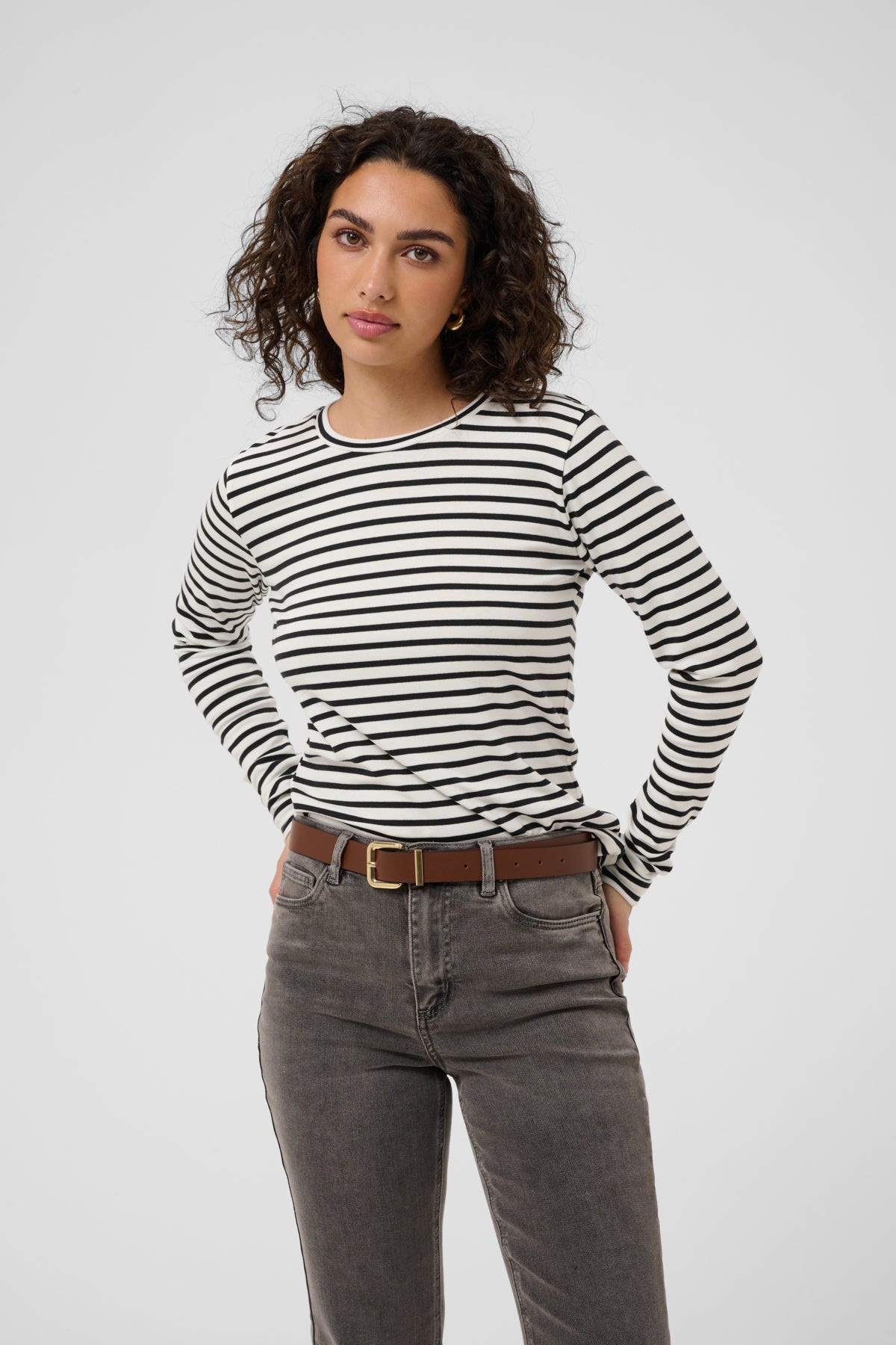KAliddy Plain Stripe T-Shirt Chalk W. Black Stripe - 101029 - 10511971