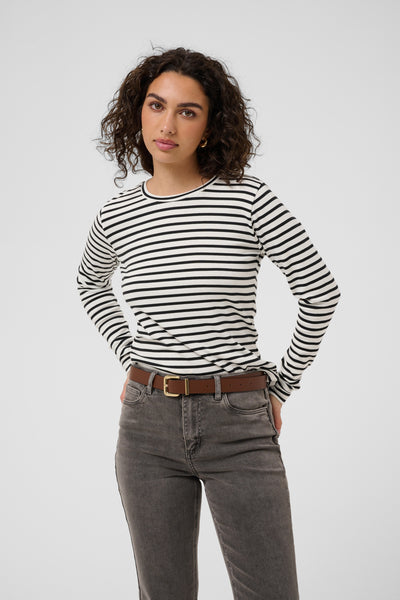 KAliddy Plain Stripe T-Shirt Chalk W. Black Stripe - 101029 - 10511971 Thumbnail